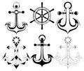 Silhouette anchors and ship whell