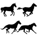 Set silhouette of black mustang horse vector illustration Royalty Free Stock Photo