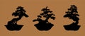 Set of silhouette of bonsai vector illustration on white background