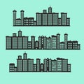 Set of Silhouette buildings,town and city with green background