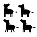 Set of silhouette cartoon zebras boho. Vector illustration