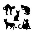 Set of silhouette of cats. Isolated black silhouette of standing, sitting, washing, playing cat on white background Royalty Free Stock Photo