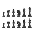Set of Silhouette Chess Icons on White Background.