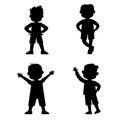 Set of silhouette children boys standing in different poses