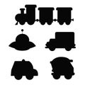 A set of silhouette children\'s toys transport, cars
