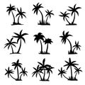 Set of silhouette coconut palm tree isolated on white background. Royalty Free Stock Photo