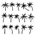 Set of silhouette coconut palm tree isolated on white background. Royalty Free Stock Photo