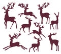 Set of silhouette deer illustration character reindeer Royalty Free Stock Photo