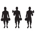 A set of silhouette depicting man doing alternating bicep curls arm exercise isolated on a white background. EPS Vector