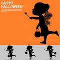 Set of silhouette girl with Halloween costume on transparent background Royalty Free Stock Photo