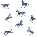 Watercolor hand painting horses pattern. Hand drawing background.