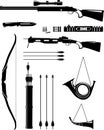 Set of silhouette hunting weapons in flat style