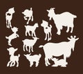 Set of silhouette images of goats Royalty Free Stock Photo