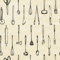 Set of silhouette kitchen tools on paper.