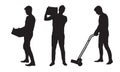 Set silhouette of a man carrying a box and carrying a cart Royalty Free Stock Photo