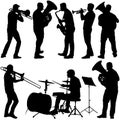 Set silhouette of musician playing the trombone, drummer, tuba, trumpet, saxophone, on a white background Royalty Free Stock Photo