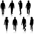 Set silhouette of People walking on White Background Royalty Free Stock Photo