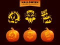 Set halloween pumpkin carving lantern template