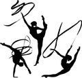 Set silhouette rhythmic gymnastics with ribbon illustration. Championship workout rhythmic gymnastics Women Acrobatic