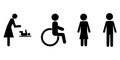 Set with silhouette signs people. Disabled person. Changing table sign. Vector icon. Stock image