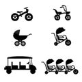 Set of silhouette stroller, bicycle ,tandem bike and car for kids ,Vector illustrations Royalty Free Stock Photo