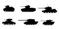 Set Silhouette Tank American German Britain Soviet French World War 2 icons. Military army machine war, weapon, battle