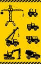 Set of silhouette toys heavy construction machines in a flat style.