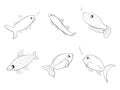 Set of  silhouette underwater doodle outline fish icon cartoon abstract background art design vector illustration Royalty Free Stock Photo