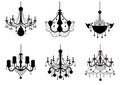 Set of silhouette vintage and luxury chandelier flat icon, Vector illustrations