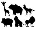 Set of silhouettes of African animals isolated on white background. Vector illustration Royalty Free Stock Photo