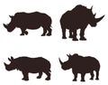 Set of silhouettes of African animals rhinoceros.