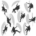 Set silhouettes of alpinists. Royalty Free Stock Photo