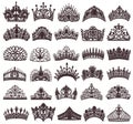 set of silhouettes of ancient crowns, tiaras, tiara Royalty Free Stock Photo