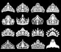 set of silhouettes of ancient crowns, tiaras, tiara Royalty Free Stock Photo