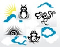Set of silhouettes of animals in the clouds and the sun Royalty Free Stock Photo
