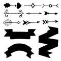Set of silhouettes of arrows and banners from a ribbon