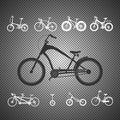 Set of silhouettes of bicycles isolated on transparent background