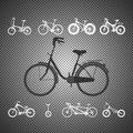 Set of silhouettes of bicycles isolated on transparent background
