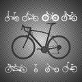 Set of silhouettes of bicycles isolated on transparent background