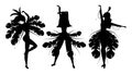 Set of silhouettes of Brazilian samba dancers. Carnival girls are wearing a festival costume and dancing.Flat style Royalty Free Stock Photo