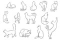 A set of silhouettes of cats in different angles drawn by hand Vector illustration Royalty Free Stock Photo