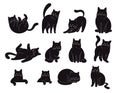 Set of silhouettes of cats. Funny cartoon black cats in different poses. Funny pets. Vector illustration Royalty Free Stock Photo