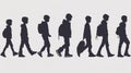 Set of silhouettes of children with backpacks, vector illustration. Generative AI Royalty Free Stock Photo