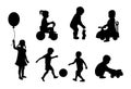 Set of silhouettes of children playing Royalty Free Stock Photo