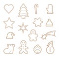 Set of silhouettes of Christmas gingerbread - sock, snowflake, snowman, gingerbread man, hat, heart, New Year tree