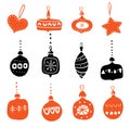 Set of silhouettes of Christmas tree glass toys. Illustrations of ornamental cristmas tree balls.
