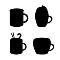 Set of silhouettes of Christmas winter cups with sweets. Vector illustration