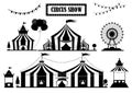 Set of silhouettes circus tent marquee with stripes and flags isolated ,Ferris Wheel,Vector illustrations.