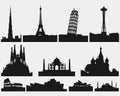 Set of silhouettes city skylines illustration