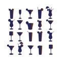 Set of silhouettes of cocktails on a white background Royalty Free Stock Photo